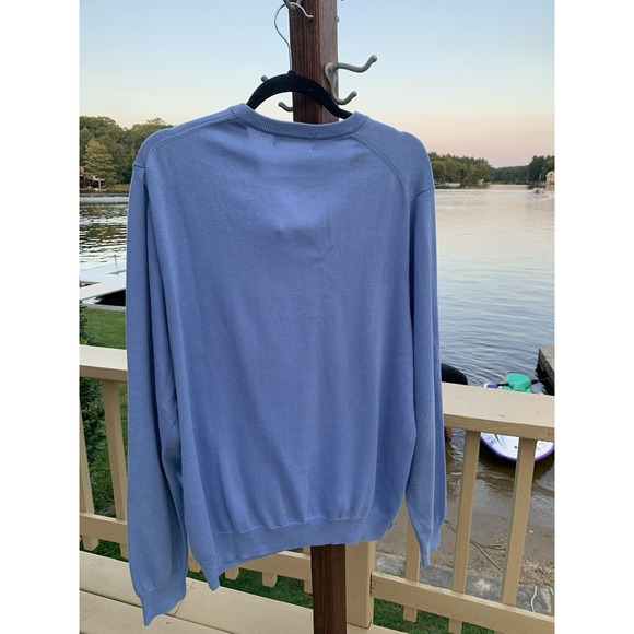 Brooks Brothers Supima V Neck Long Sleeve Ribbed Edge Sweater Blue Mens L - Picture 2 of 6
